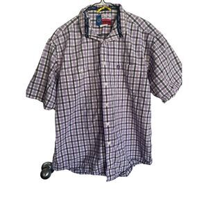 Wrangler Mens Purple Blue Plaided Short Sleeve Cotton Casual Shirt Large